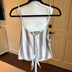Show Me Your MuMu - Women's Striped Tie-Front Top - White & Brown - Size: Small